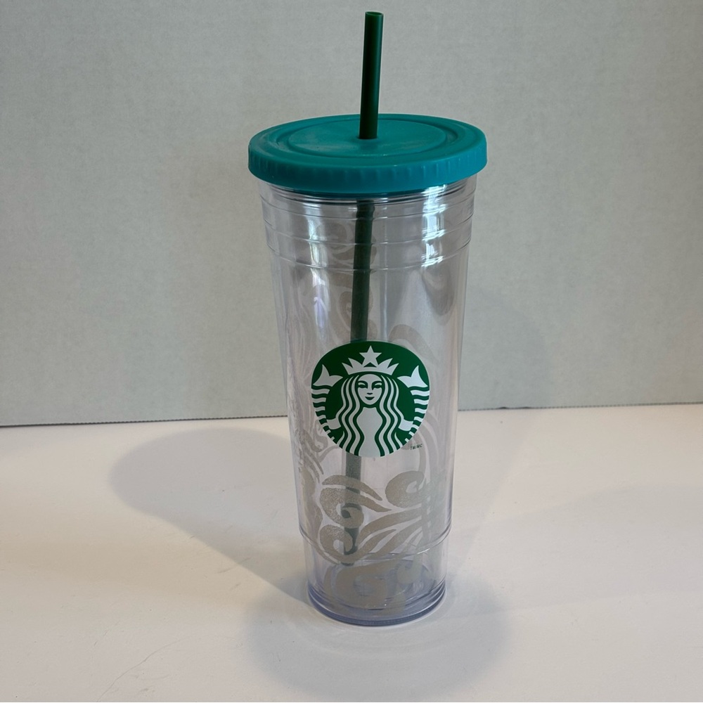Starbucks Hawaii Exclusive Clear and Teal Tumbler with Straw